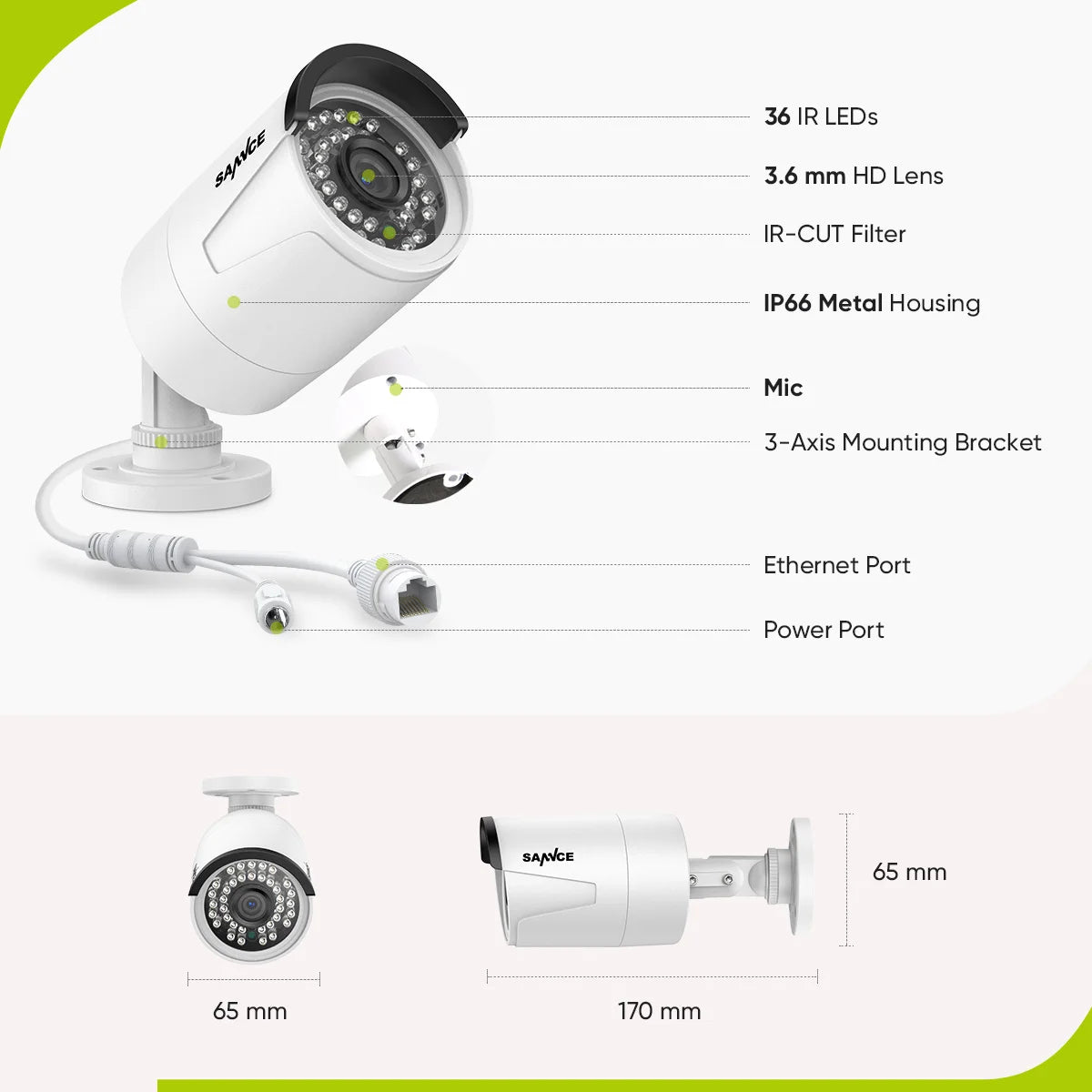 Sannce - N98PBD+I71FQ - Beveiligingscamerasysteem - 8CH 1080P 3MP - Openlucht - Bewakingscamera - Beveiligingscamera - Beveiligingscamerasysteem - 4 stuk - NTSC,PAL - Wit - QUORE