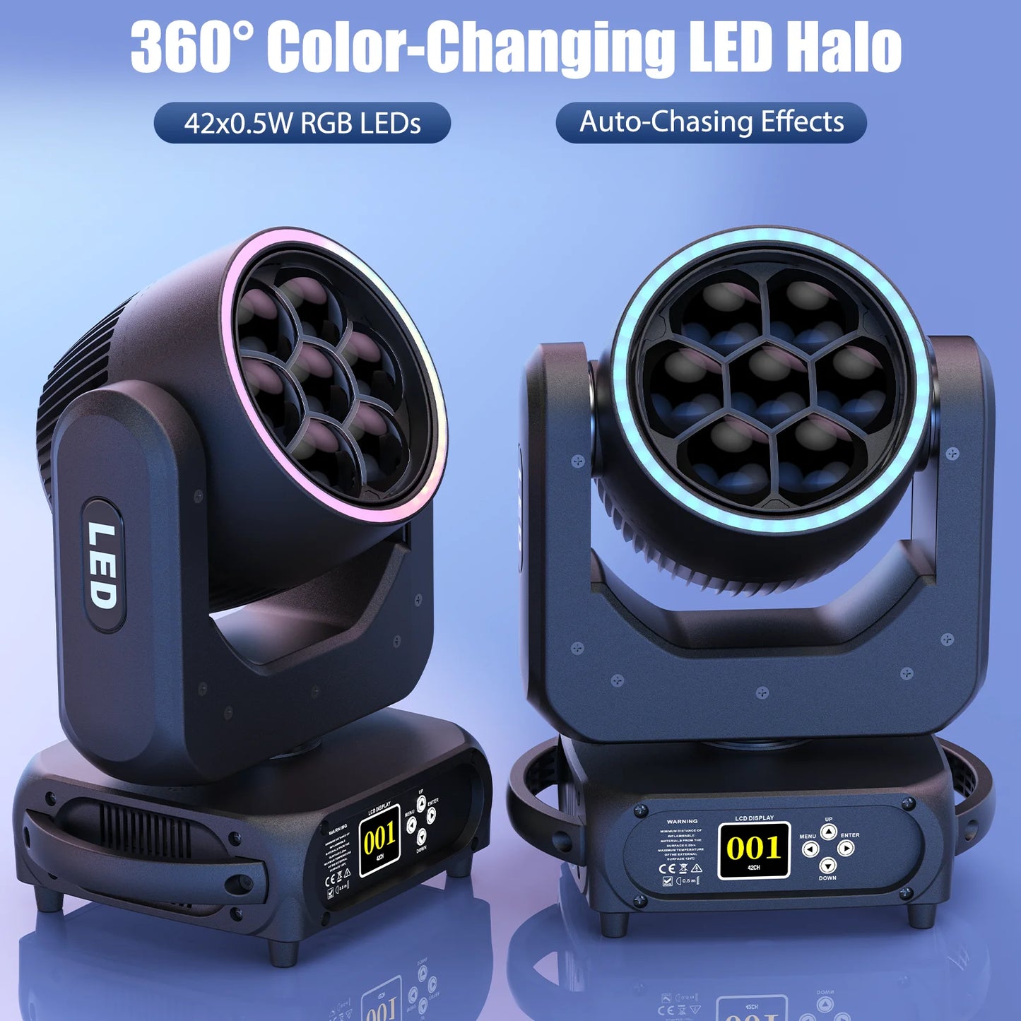 Moving Head Licht – DJ Licht – Podiumlicht – LED Spot – RGBW Verlichting – EU Plug – 300W Zoom & Focus – 7x40W RGBW LEDs met Halo Ring - QUORE