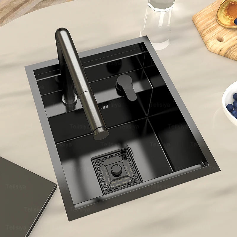 Hidden Kitchen Sink Stainless Steel Bar Sink Undermount Mini Single Slot Small Multifunctional RV Washbasin With Lid