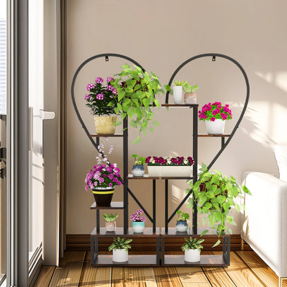 Plantenstandaard - Plantentafel - Plantenrek - Plantenzuil - 2-Pack Halve Hartvormige - Metalen - 6-Lagen Displayrek met Haken voor Binnen & Buiten