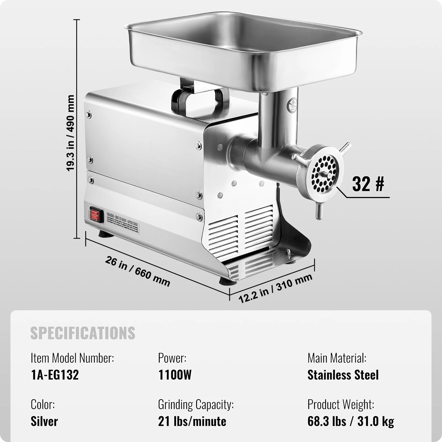 SucceBuy Meat Grinder 5 Lbs-21Lbs/Min Capacity Electric Meat Mincer with Blade Grinding Plate Sausage Maker for Kitchen Home Use