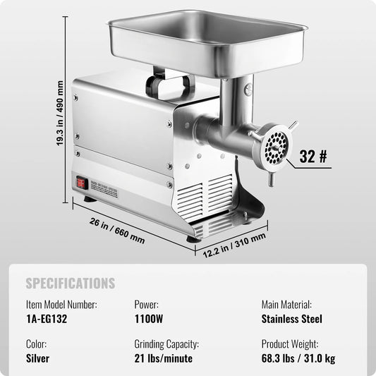 SucceBuy Meat Grinder 5 Lbs-21Lbs/Min Capacity Electric Meat Mincer with Blade Grinding Plate Sausage Maker for Kitchen Home Use