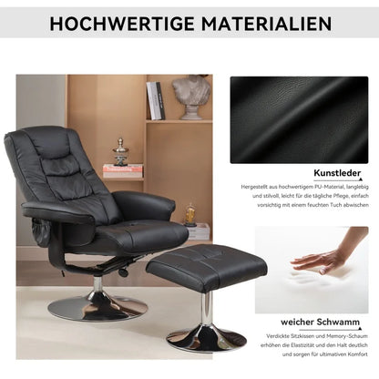 Massagefauteuil – Massagestoel – Relaxfauteuil – Elektrische Stoel – Wellnessstoel – PU Bekleding – 5-Punts Massagefunctie – Met Voetensteun – Zwart