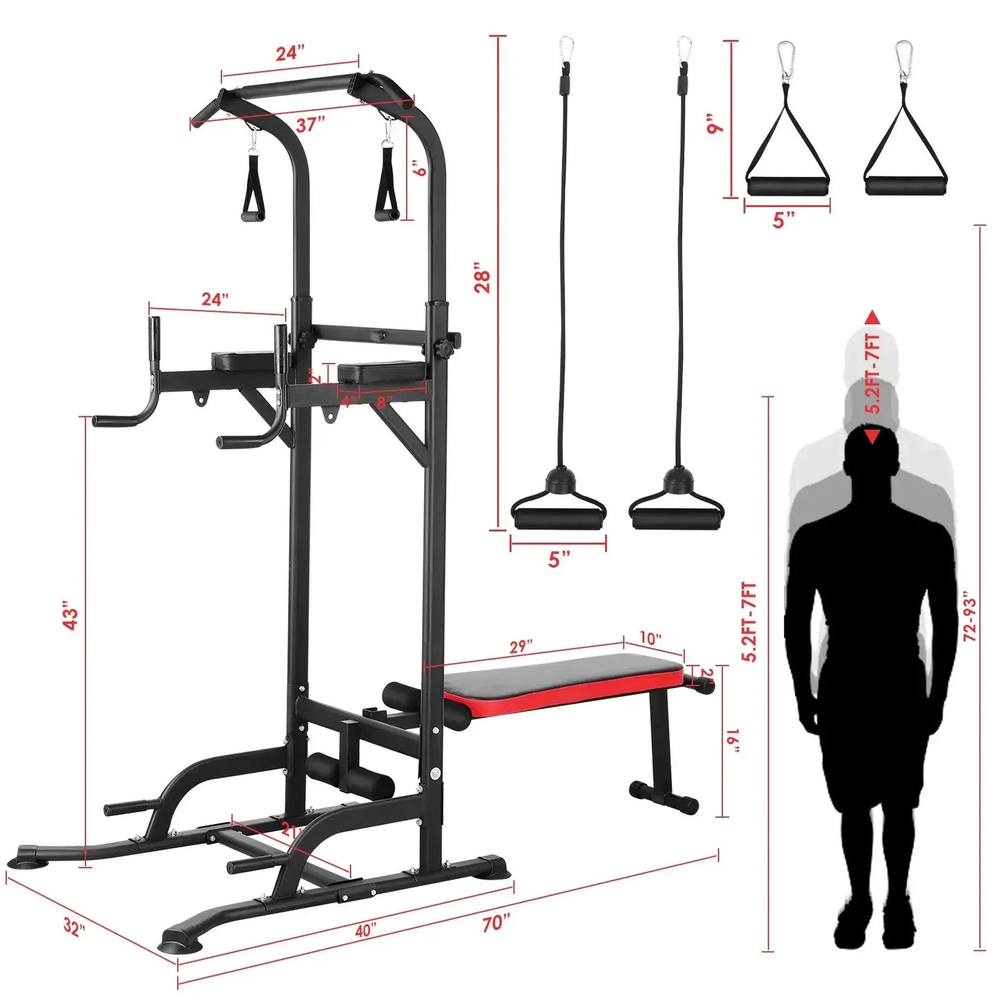 Power Tower – Fitnessstation – Pull-up Bar – Trainingsrek – Workout Station – Verstelbaar 181-234 cm – Max Belastbaarheid 200 kg - QUORE