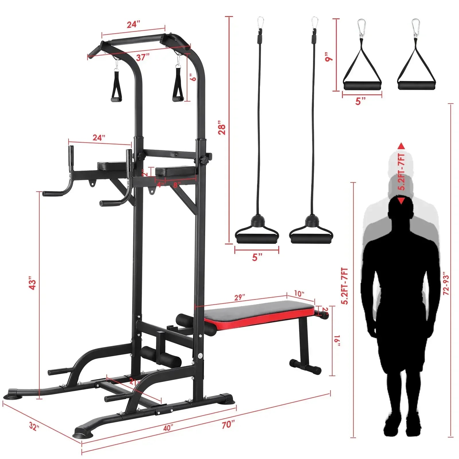 Power Tower – Fitnessstation – Pull-up Bar – Trainingsrek – Workout Station – Verstelbaar 181-234 cm – Max Belastbaarheid 200 kg - QUORE