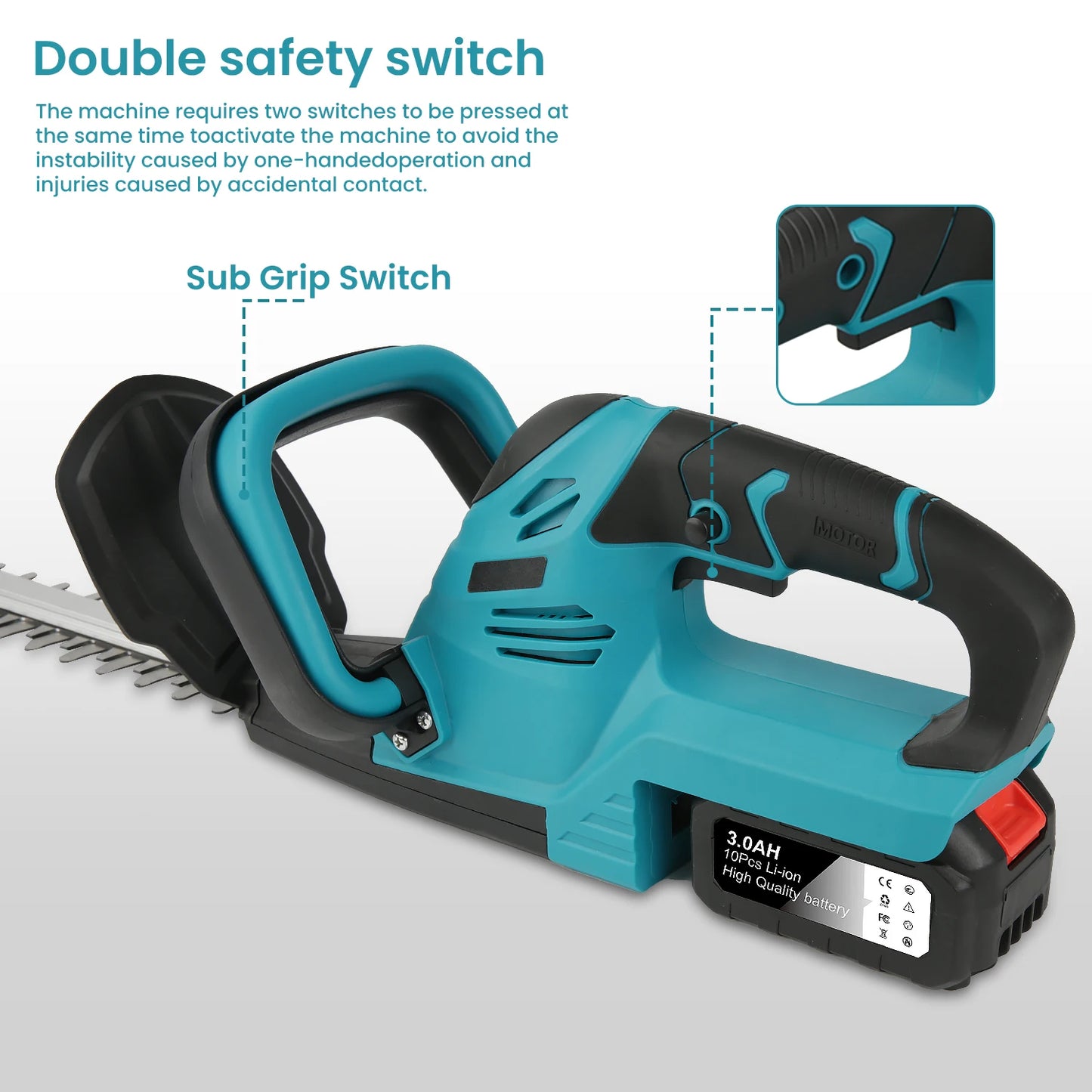 Elektrische Heggenschaar - Heggentrimmer - Heggenschaar Accu - Haagschaar - Draadloze - 21V - 520mm - Snoeischaar en Grastrimmer in één - Voor Tuinonderhoud - 2 Accu