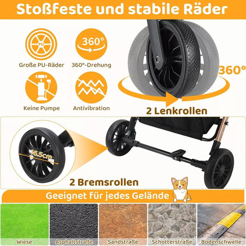Dog Stroller - Dog Stroller Foldable - Stroller -- Pet Carrier - 2 in 1 - Foldable - with 360° Wear-resistant Rubber Wheels, Storage Basket