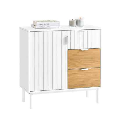 Sideboard – Dressoir – Buffetkast – Opbergkast – Schoenenkast – Wit-Naturel – MDF En Metaal – Compact Formaat 75x76x35 cm