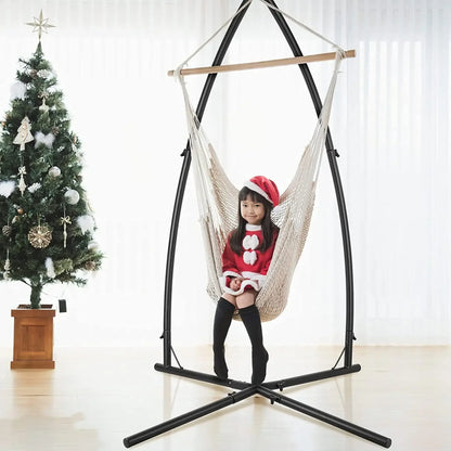 Hangstoel standaard - Hangmatstandaard - Hangmat Frame - Binnen en Buiten –  Verstelbare Hoogte tot 210cm – Stalen Frame met Haak voor Hangstoel of Schommel - Zwart
