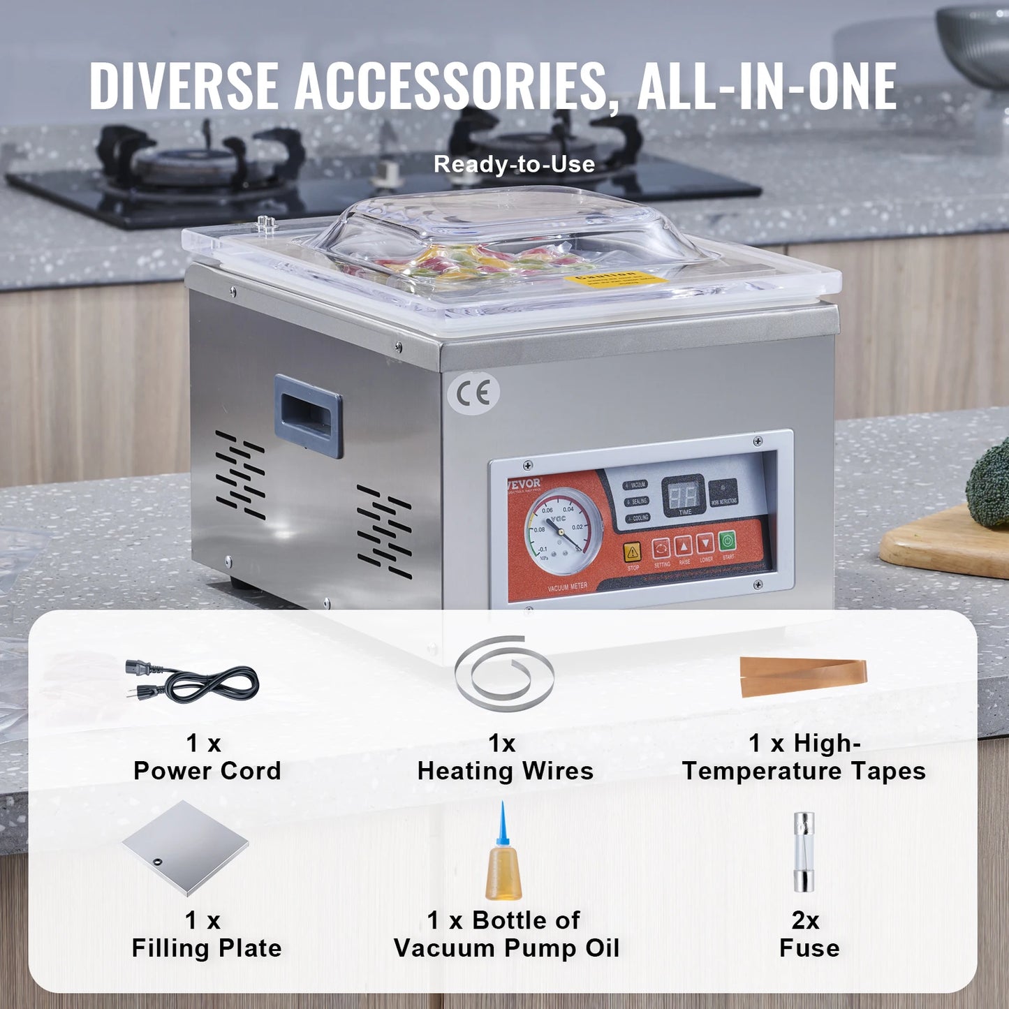 Professionele Chamber Vacuümsealer – Vacuümmachine – Voedselverpakker – Sealmachine – Zuiger – 180W Motor – Roestvrij Staal
