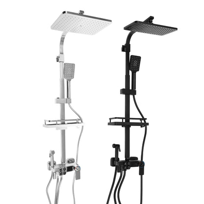 Douche - Regendouche - Douchewand - Douchekolom - Douchepanelen - LCD Douche Systeem met Thermostaat – Multifunctionele Regendouche met 4 Waterstanden – Verstelbare Hoogte 73-116 cm - Zwart - QUORE