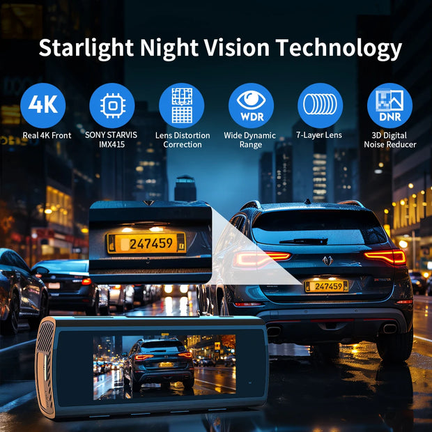 4K Dashcam met GPS, WiFi & 24u Parkeermodus – Voor- en Achtercamera – Sony Sensor – Nachtzicht – Loop Recording – Zwart