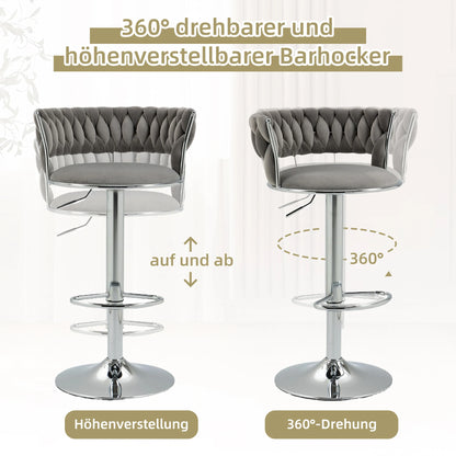 Barkrukken – Draaibare Krukken – Keukenstoelen – Barstoelen – 360 Graden Draaibaar – Verstelbare Hoogte – Velvet Bekleding - 54 x 46 x 97 cm - Grijs