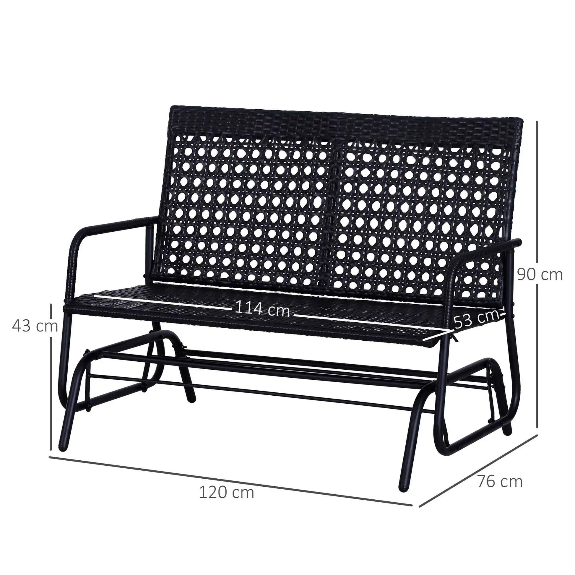 2-Persoons Schommelbank – Tuinbank – Schommelstoel – Buitenbank – Zithoek – Poly-Rattan – Ergonomische Rugleuning - QUORE