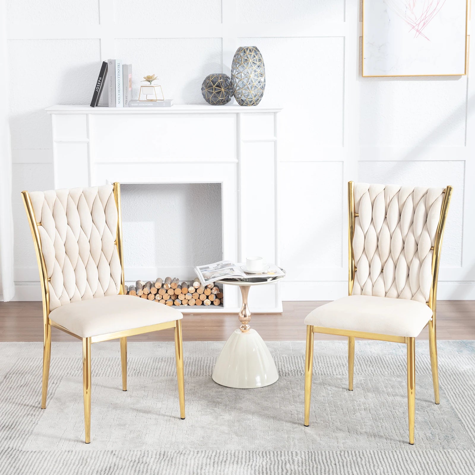 WOLTU 2PCS/SET Velvet Dining Chairs Modern High Backrest Dining Room Chairs Metal Leg Upholstered Chairs for Kitchen Living Room - QUORE