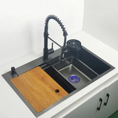 Nano Kitchen Sink Matte Black Above Mount Washing Basin with chopping board 304 Stainless Steel Single black kitchen sink