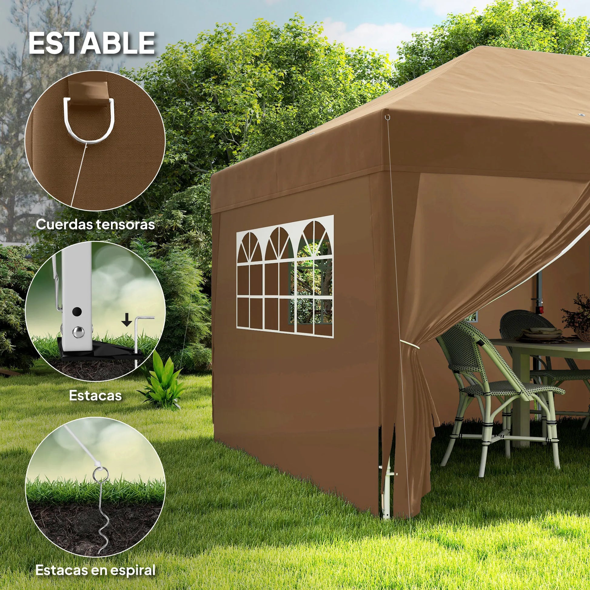 Opvouwbare Tuin Tent – Pop-Up Tent – Buiten Tent – Feest Tent – 6x3 Meter – Waterafstotend Polyester – Verstelbare Hoogte - Bruin - QUORE