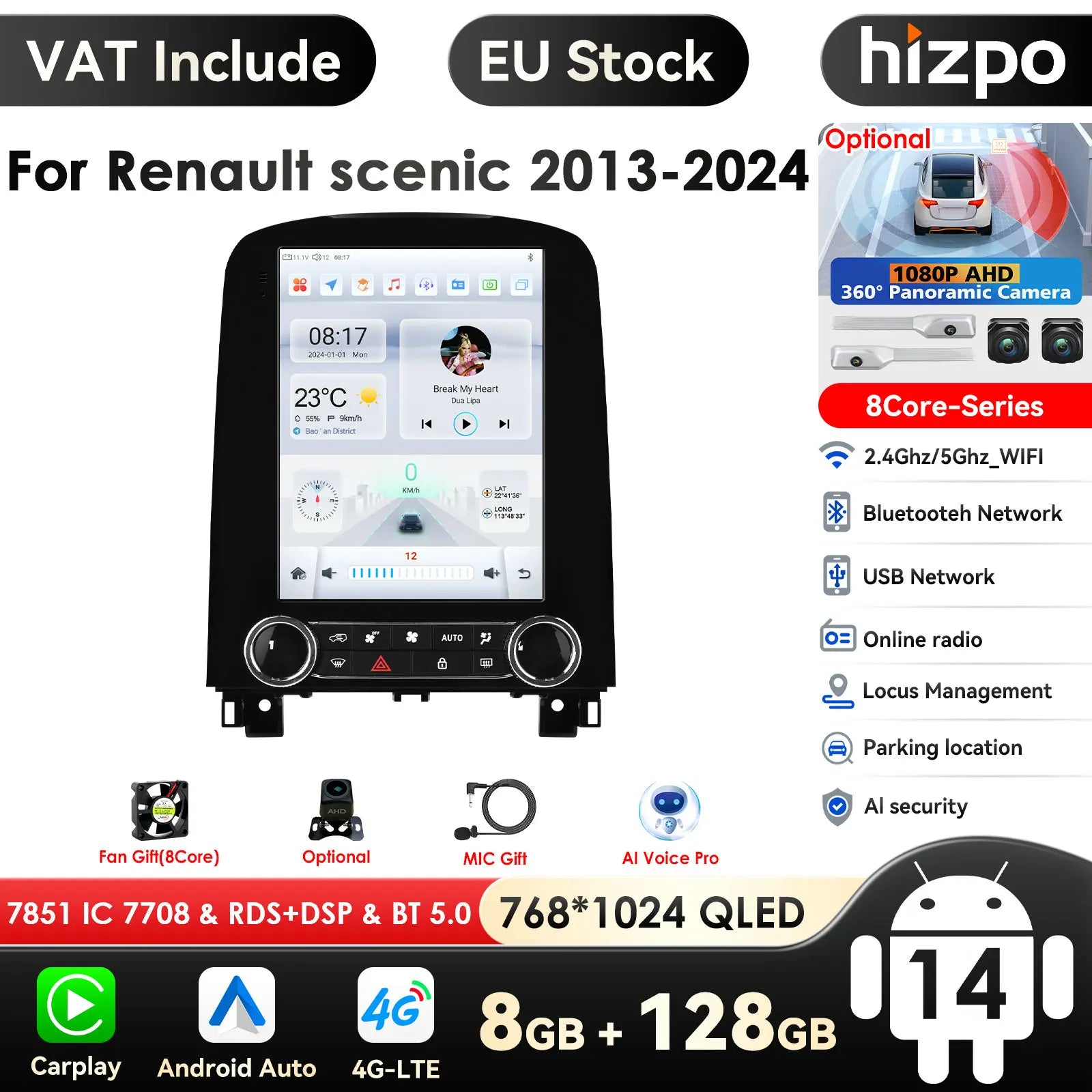 9,7" Carplay Autoradio – Multimedia Speler – Navigatie Systeem – Touchscreen Display – 2 DIN Android 14 – 6 GB RAM – Draadloze Connectiviteit - QUORE