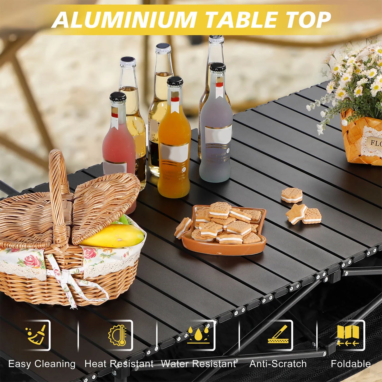Klaptafel - Camping - Tuint - Feest - Picknick - Barbecue - Opvouwbare - Inklapbare - Draagbaar - Bureau -Lichtgewicht - Belastbaar tot 150KG - Met Netzak - Zwart