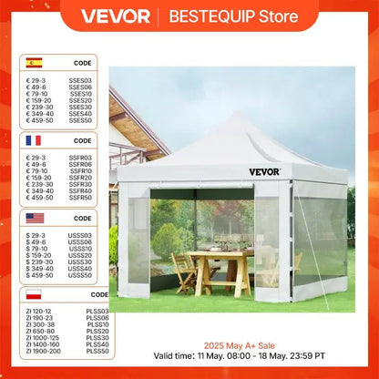 VEVOR 10x10 Pop Up Canopy Tent Outdoor Ten with Removable Sidewalls and Wheeled Bag Instant Portable Shelter for Parties Camping - QUORE