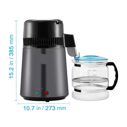 Destilleerapparaat - Water Destilleerapparaat - Waterdispenser - Waterdistilleerder - 4L - Krachtige 750W Waterzuiveraar voor Thuisgebruik - Roestvrij staal - QUORE