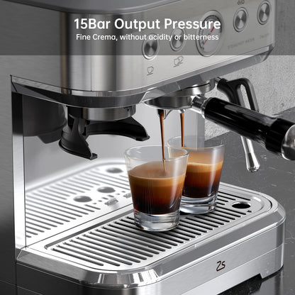 Espressomachine – Koffiemachine – Espressoapparaat – Volautomaat – Koffiezetapparaat – Roestvrij Staal – 15 Bar Pompdruk – Ingebouwde Koffiemolen Met 15 Maalgroottes - QUORE