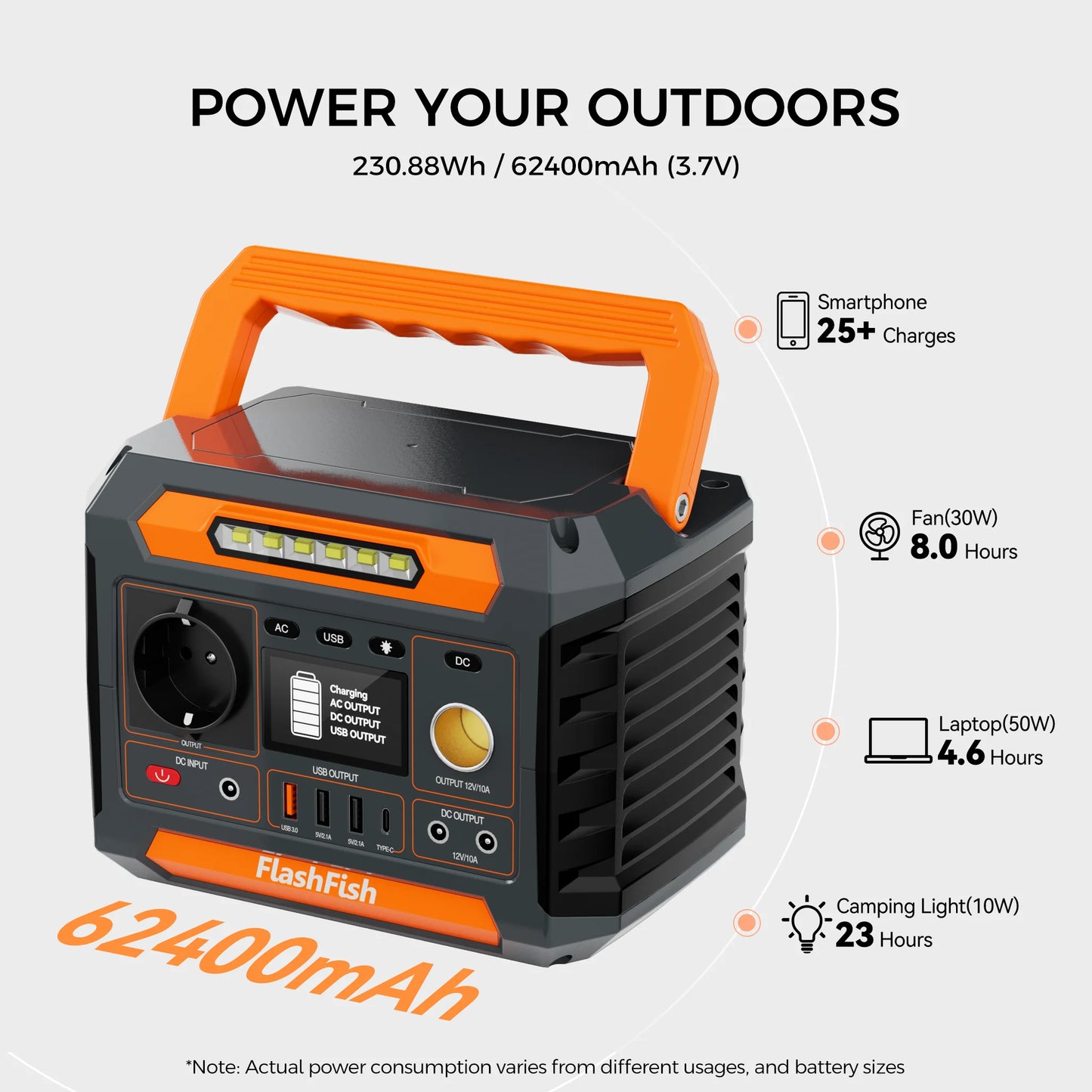 Power Station – Draagbare Accu – Mobiele Batterij – Portable Stroomvoorziening – 300W Output – 230,88Wh Capaciteit