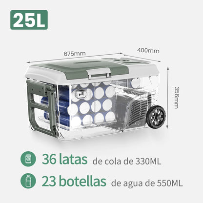 Mini koelkast - Auto Koelkast - Mini Fridge - Frigo - Draagbare Compressor Koelbox - Elektrische Vriesbox - 12/24V DC - 100-240V AC - ≤ 45dB - 25L - 67.5 x  40 x 35.6 cm - Groen
