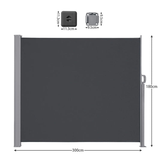 Uitschuifbaar Zijscherm – Balkonafscheiding – Tuinscherm – Privacy Scherm – Windscherm – Waterbestendig Doek – Roestvrij Stalen Frame