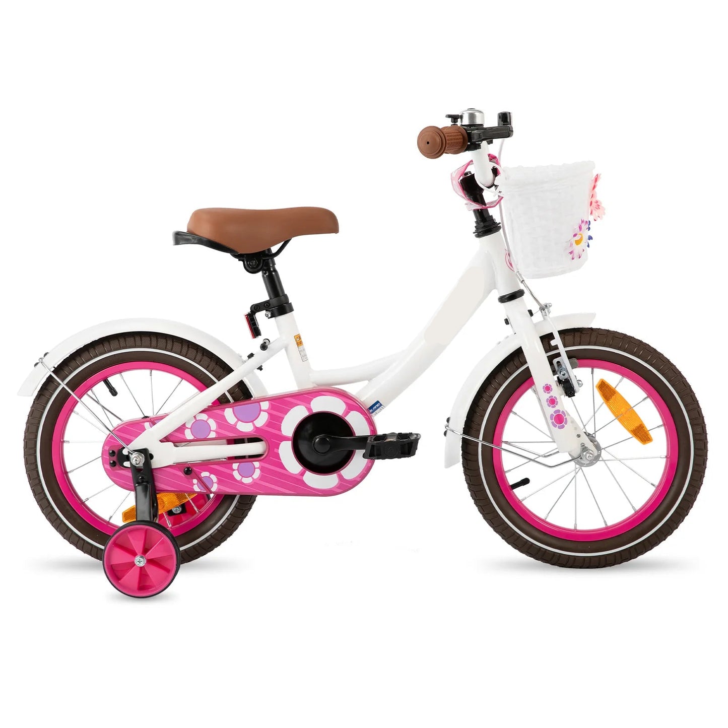 Kinderfiets - Kinderfietsen - Meisjesfiets - 14” - Beginnersfiets - Fiets met hulpwielen, Koolstofstaal - Binnen en buiten te gebruiken - Wit