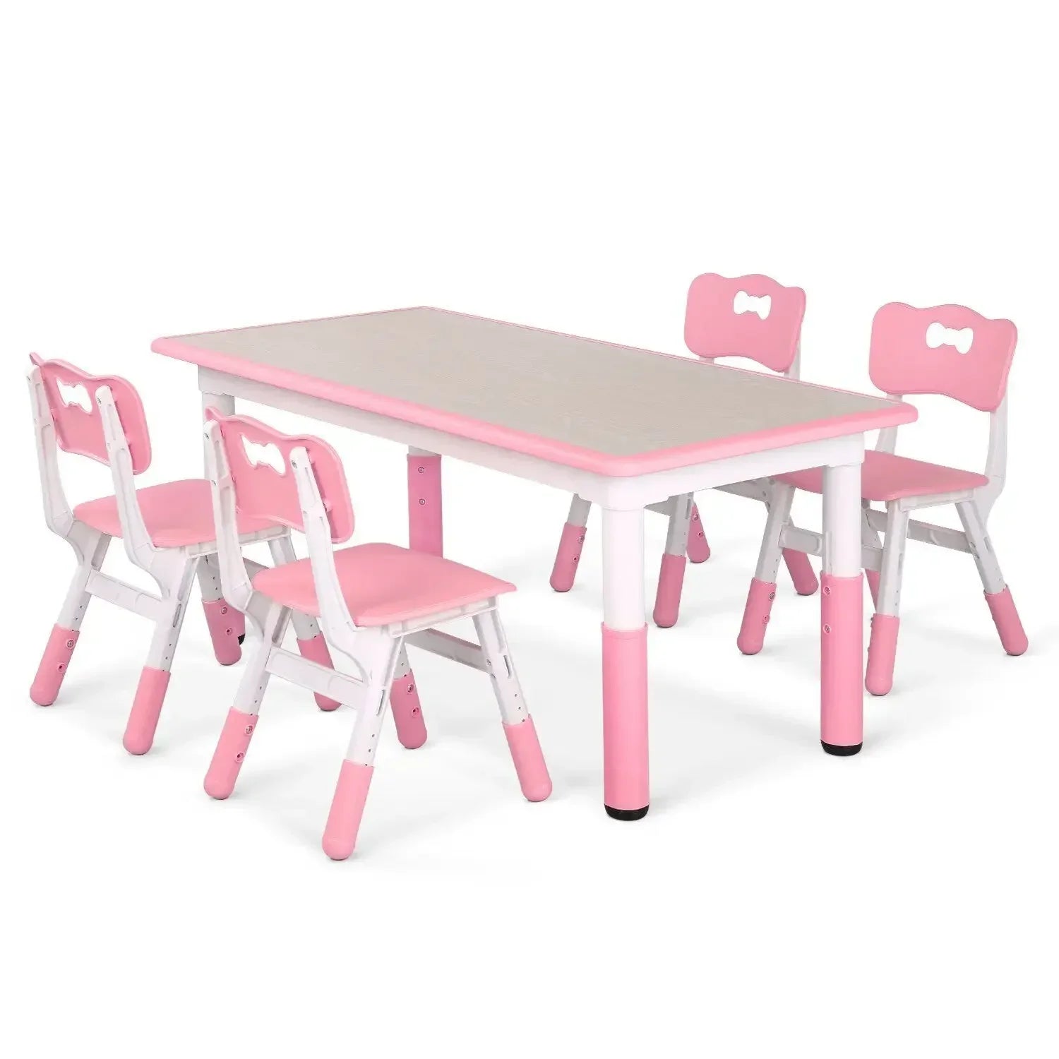 Kindertafelset – Kindermeubelset – Speeltafel Kinderen – Kinderbureau – Kinderstoelen – Verstelbare Hoogte – Duurzaam HDPE Materiaal - Roze - QUORE