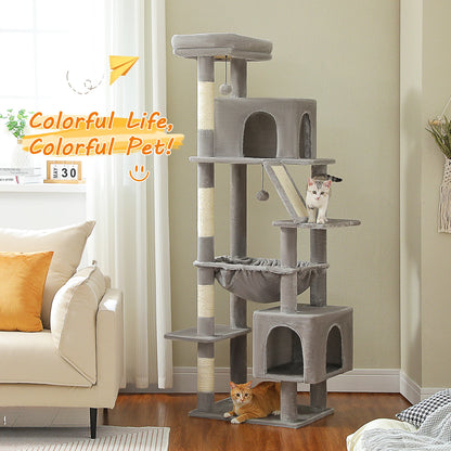 Kattenboom - Krabpaal - Kattenkrabpaal - Krabton - Krabpalen - Kattenhuis - Hoge Kattentoren met Meerdere Niveaus - 2 Ruime Condos, Bed voor Binnenkatten - Roze