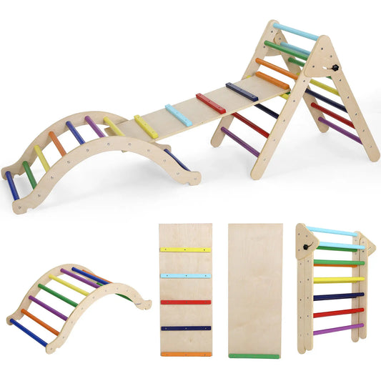 Houten Klimdriehoek met Glijbaan – Opvouwbaar Klimrek voor Peuters en Baby’s – Montessori Babygym en Klimspeelgoed – Educatief & Veilig Binnen Speeltoestel – Stevig en Duurzaam Hout - QUORE