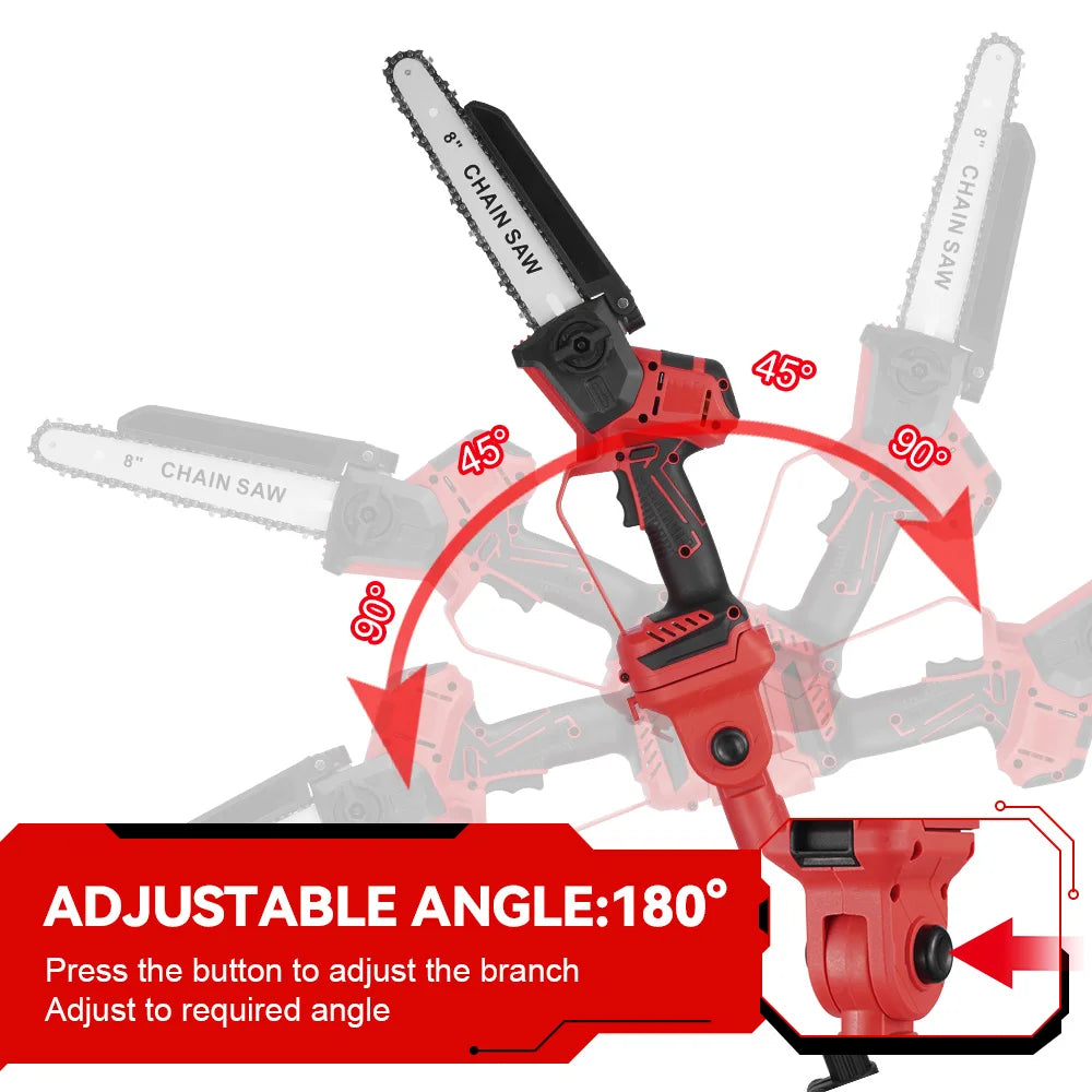 2-in-1 Telescopische Kettingzaag - Mini Kettingzaag - Accu Kettingzaag - Borstelloze Motor - met 2 x 18V Batterij - EU-oplader - 4900W - 8inch Geleidingsplaat - 30cm Snijbreedte - Rood