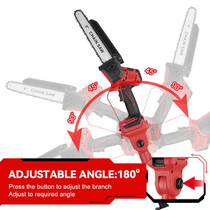 2-in-1 Telescopische Kettingzaag - Mini Kettingzaag - Accu Kettingzaag - Borstelloze Motor - met 2 x 18V Batterij - EU-oplader - 4900W - 8inch Geleidingsplaat - 30cm Snijbreedte - Rood
