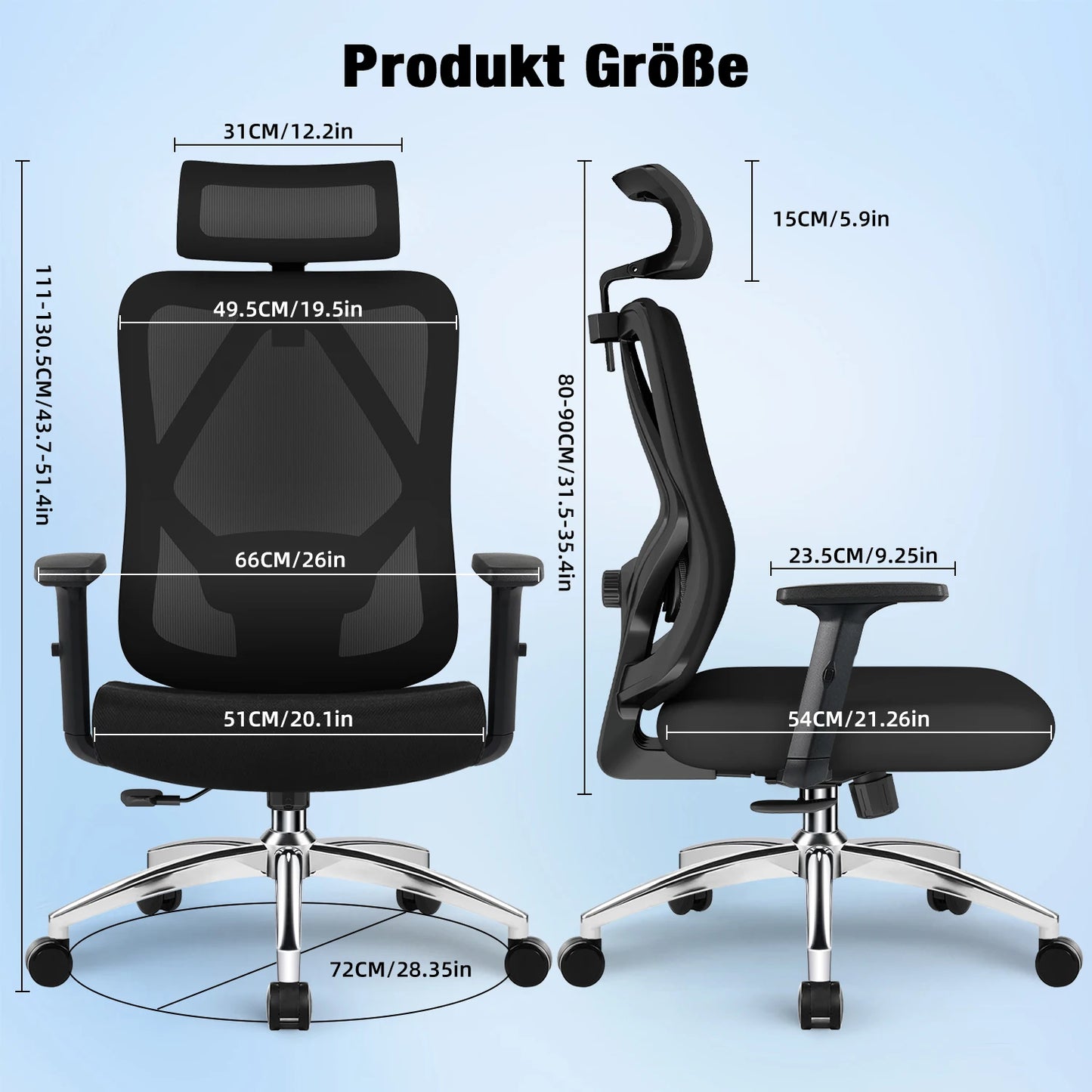 Bureaustoel – Ergonomische Stoel – Office Chair – Gamestoel – Bureaustoel – 3D Verstelbare Lendensteun – Verstelbare Hoofdsteun en Armleuningen – Kantelbare Rugleuning – Max 155 kg
