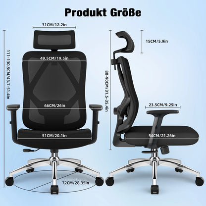 Bureaustoel – Ergonomische Stoel – Office Chair – Gamestoel – Bureaustoel – 3D Verstelbare Lendensteun – Verstelbare Hoofdsteun en Armleuningen – Kantelbare Rugleuning – Max 155 kg