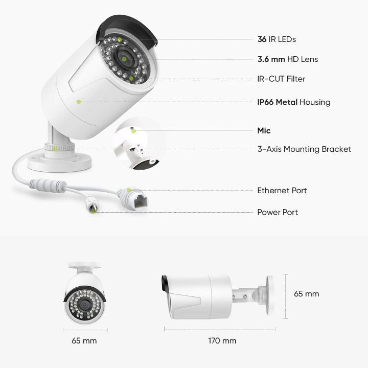 Beveiligingssysteem – 8 Stuks - Camerasysteem – PoE Camera – NVR Systeem – 8MP Resolutie – Nachtzicht 30 Meter – Bewegingsdetectie - 8CH - Geen Ingebouwde HDD - QUORE
