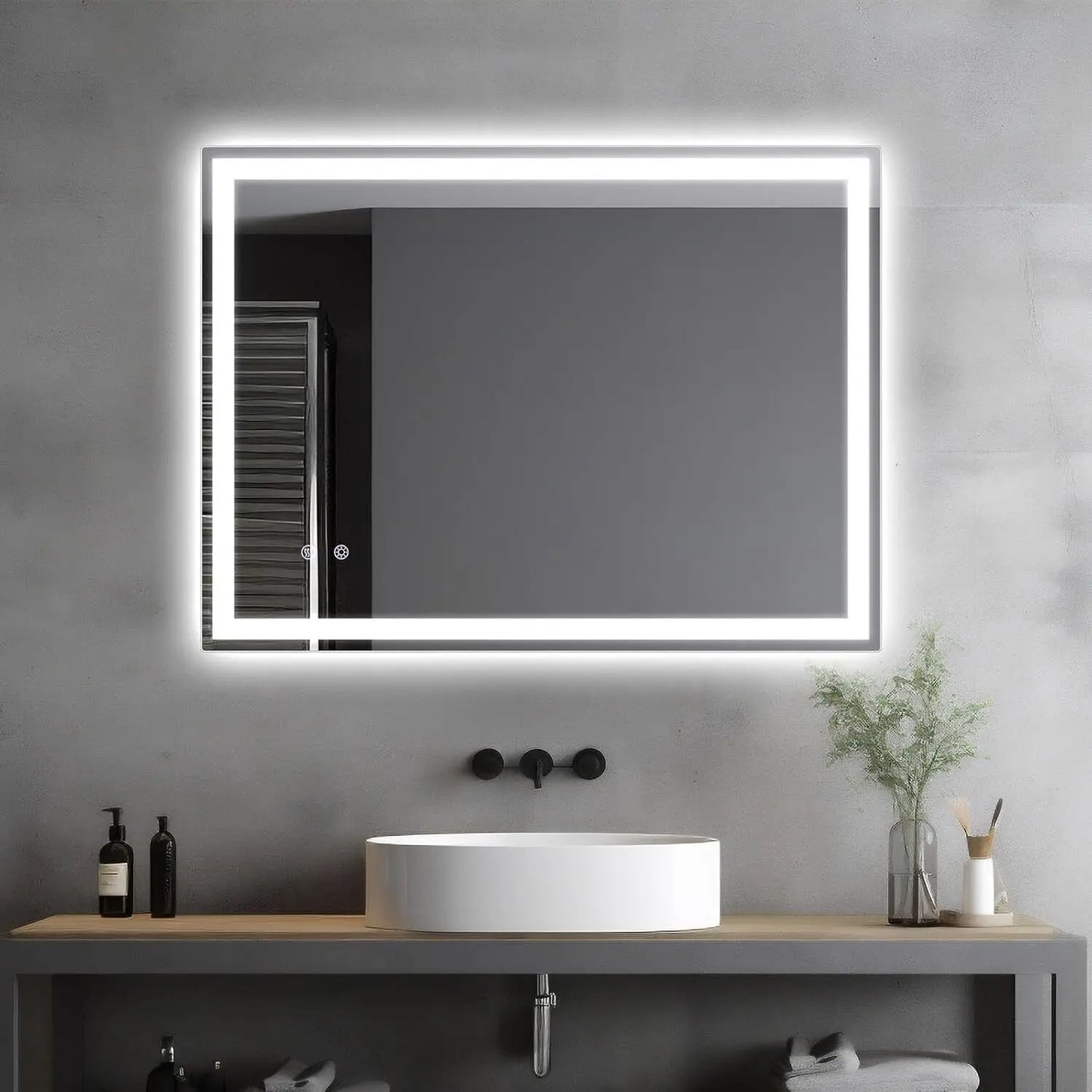 Badkamerspiegel - Spiegel - LED - 70x50cm - Vierkant Design met Verlichting – Anti-condens & Dimbaar – Wandmontage
