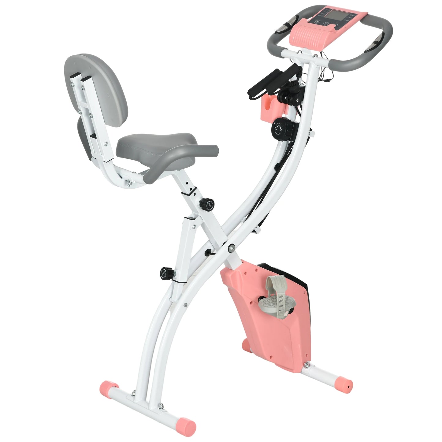 Hometrainer - Spinningfiets - Hometrainers - Indoorfietsen - Indoorfiets - 2-in-1 Fitness Fiets - 8 Niveaus - LCD Display - Opvouwbare - Verstelbaar Zadel - met Rugleuning - 120kg Draagkracht - Fiets - voor Cardio Training - Roze - QUORE