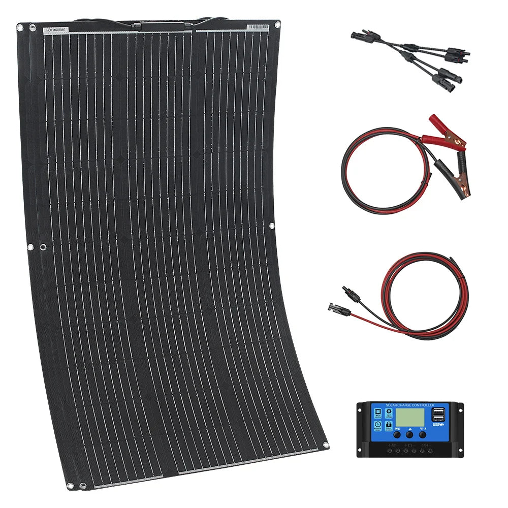 Zonnepaneel - met Zonnebatterij - Monokristallijn - Zonnepanelen - ETFE Zonnepaneel - 18V - 200W - 2 Stuks - Flexibel - Duurzaam - Waterdicht - met Zonnebatterij Oplader