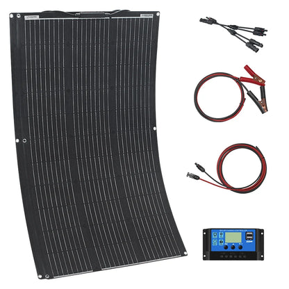 Zonnepaneel - met Zonnebatterij - Monokristallijn - Zonnepanelen - ETFE Zonnepaneel - 18V - 200W - 2 Stuks - Flexibel - Duurzaam - Waterdicht - met Zonnebatterij Oplader