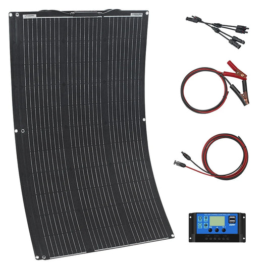 Zonnepaneel - met Zonnebatterij - Monokristallijn - Zonnepanelen - ETFE Zonnepaneel - 18V - 200W - 2 Stuks - Flexibel - Duurzaam - Waterdicht - met Zonnebatterij Oplader