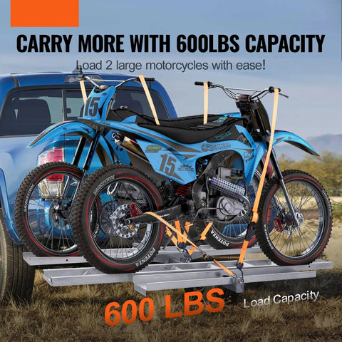Motorfietsdrager - Fietsdrager - Trekhaak - Inklapbaar - Voor 2 Fietsen - Max 600 LBS - Aluminium Laadklep - Scooter Dirt Bike Trailer Hauler voor Auto Truck - met 2” Receiver - Zwart