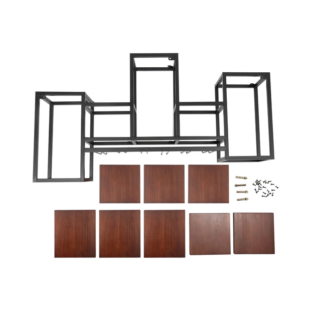 Wine Rack - Wine Bottle Rack - Wijnrek - Wijnflessenrek - Metalen Wijnfleshouder - Industrieel Wandgemonteerd Wijnrek - Luxe Opslag voor Wijnflessen & Glazen
