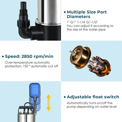 Dompelpomp - Vuilwaterpomp - Waterpomp – 1100W voor Vuil Water - 16500 L/h – Met Vlotterschakelaar – Zwart/Blauw