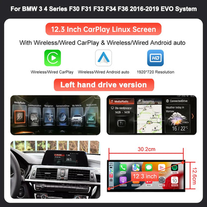 12,3 Inch Multimedia Scherm – Touchscreen Display – Navigatiesysteem – Autoinfotainment – Draadloos CarPlay Android Auto – Hoge Resolutie 1920x720 – Geschikt Voor BMW NBT EVO F20-F36