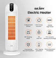 Sejoy - Heater - Electric heater - Silent electric heater - 3 positions 90° oscillating - Overheating protection - Tilt protection - White