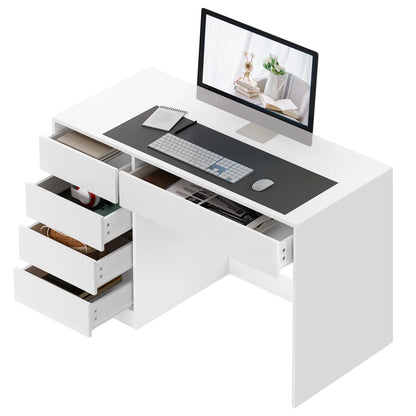 Computertafel - Bureau – Computerbureau – Studietafel – Make-Up Tafel – Hobbytafel – 5 Laden – Waterafstotend Hout - 120 x 55 x 75.4 cm - Wit - QUORE