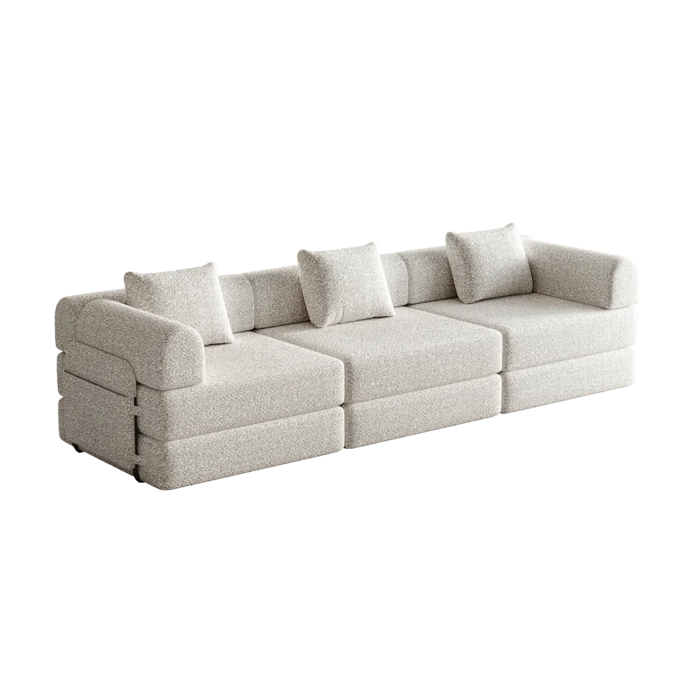 Chenille Slaapbank – Bedbank – Slaapbank Versteld – Sofa – Bank Met Opbergruimte – 3-Persoons Khaki – 2-In-1 Functie – Drie Metalen Frames - QUORE